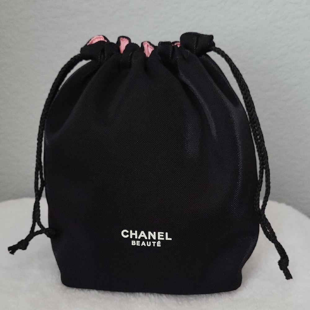 CHANEL Black Cosmetic Bag with Drawstring Closure